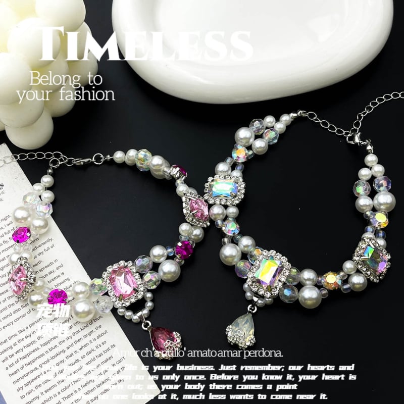 Ogrlica s perlama za mačke i pse, ručno izrađena, stil princeze, plastične perle, univerzalna prilagodba