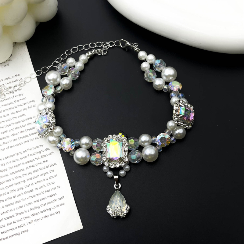 Ogrlica s perlama za mačke i pse, ručno izrađena, stil princeze, plastične perle, univerzalna prilagodba