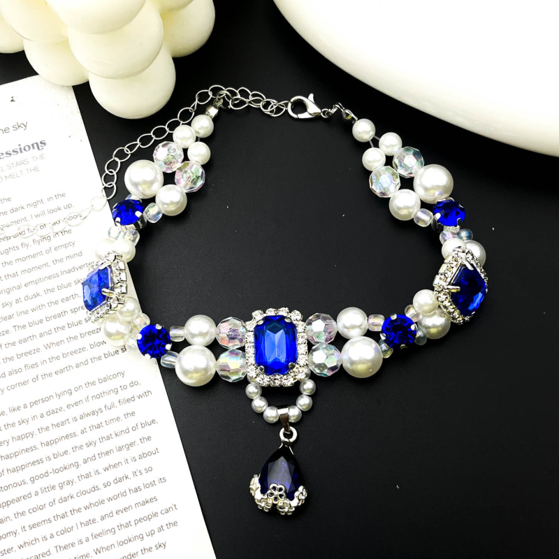 Ogrlica s perlama za mačke i pse, ručno izrađena, stil princeze, plastične perle, univerzalna prilagodba