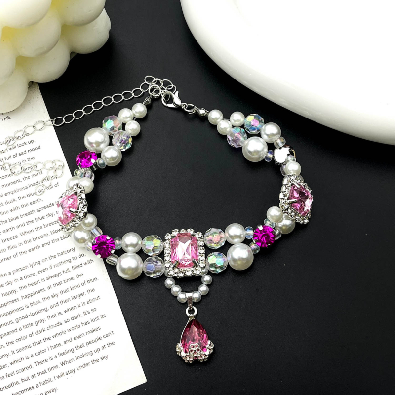 Ogrlica s perlama za mačke i pse, ručno izrađena, stil princeze, plastične perle, univerzalna prilagodba