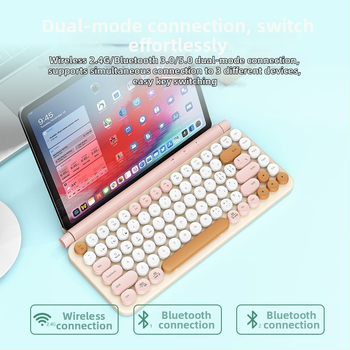 Bezdrôtová Bluetooth klávesnica s dvojitým režimom pre počítače a tablety, okrúhle klávesy, kompatibilná s Androidom a iOS, prenosná