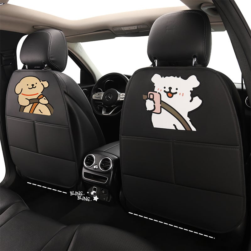 Задна облегалка за автомобил - антиударна подложка с картинка на кученце, PU материал, пълнител от пяна, универсален стил, подходяща за всички сезони