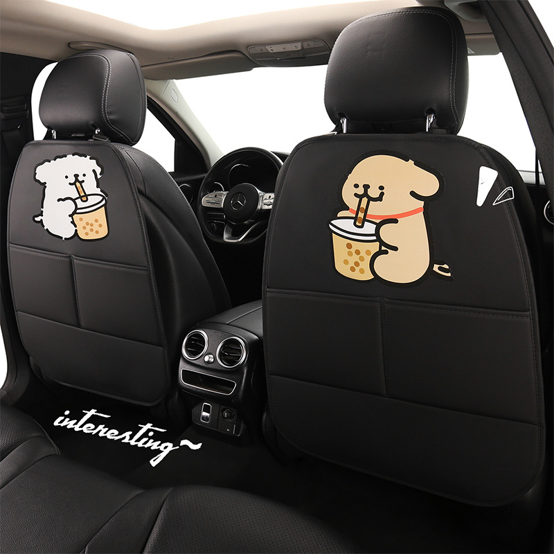 Задна облегалка за автомобил - антиударна подложка с картинка на кученце, PU материал, пълнител от пяна, универсален стил, подходяща за всички сезони