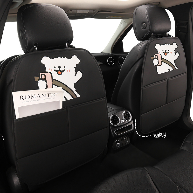 Задна облегалка за автомобил - антиударна подложка с картинка на кученце, PU материал, пълнител от пяна, универсален стил, подходяща за всички сезони