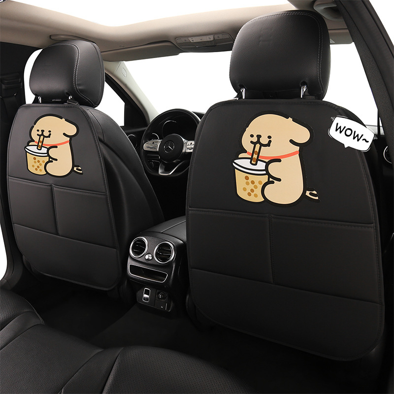 Задна облегалка за автомобил - антиударна подложка с картинка на кученце, PU материал, пълнител от пяна, универсален стил, подходяща за всички сезони