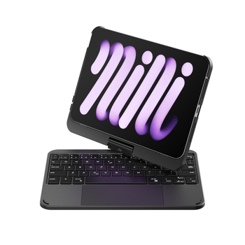 Apple iPad mini 6/7-hez készült Bluetooth vezeték nélküli billentyűzet tok forgó állvánnyal, ergonómiai támogatással