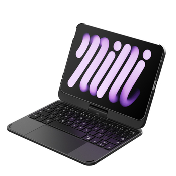 Apple iPad mini 6/7-hez készült Bluetooth vezeték nélküli billentyűzet tok forgó állvánnyal, ergonómiai támogatással