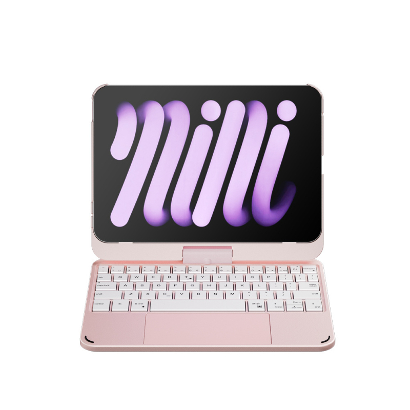 Apple iPad mini 6/7-hez készült Bluetooth vezeték nélküli billentyűzet tok forgó állvánnyal, ergonómiai támogatással