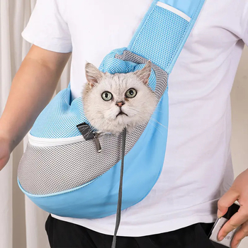 Hordozó hátizsák háziállatok számára, crossbody dizájn, lélegző háló panel, PU anyag, nagy kapacitás