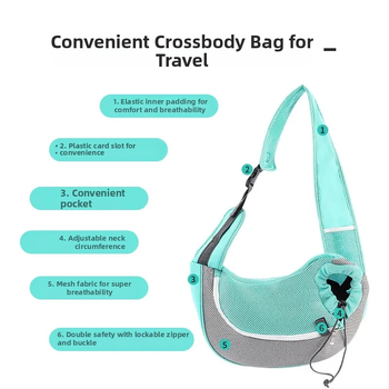 Hordozó hátizsák háziállatok számára, crossbody dizájn, lélegző háló panel, PU anyag, nagy kapacitás