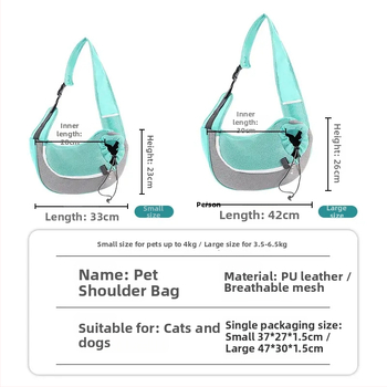 Hordozó hátizsák háziállatok számára, crossbody dizájn, lélegző háló panel, PU anyag, nagy kapacitás