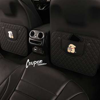 Протектор за задната облегалка на автомобилното седло със карикатурен дизайн, PU материал, пяна за пълнеж, универсален, висящ джоб за съхранение