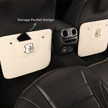 Протектор за задната облегалка на автомобилното седло със карикатурен дизайн, PU материал, пяна за пълнеж, универсален, висящ джоб за съхранение