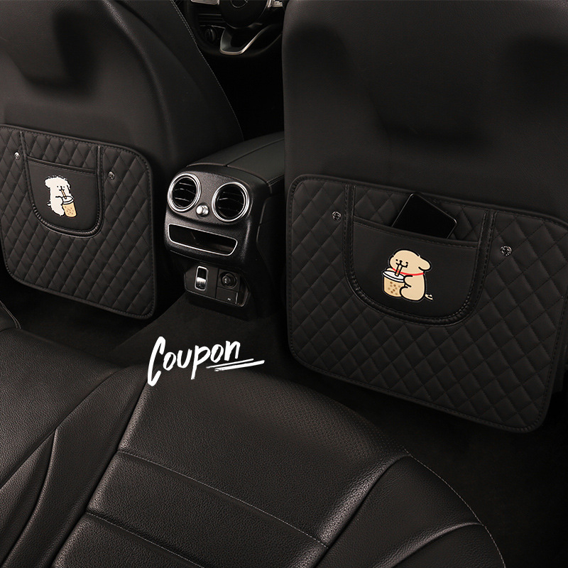 Протектор за задната облегалка на автомобилното седло със карикатурен дизайн, PU материал, пяна за пълнеж, универсален, висящ джоб за съхранение