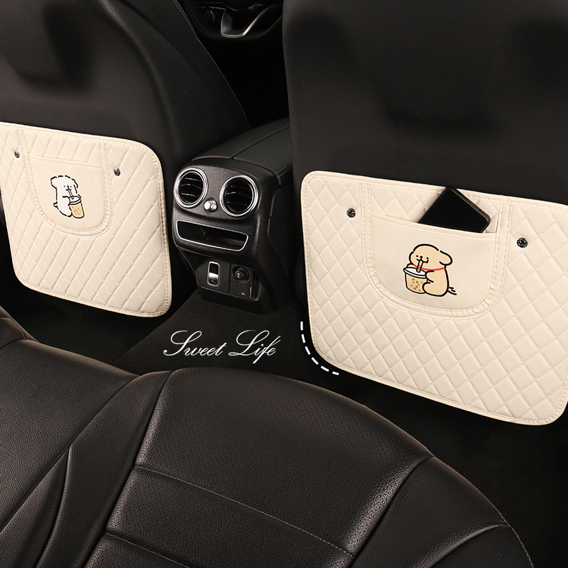 Протектор за задната облегалка на автомобилното седло със карикатурен дизайн, PU материал, пяна за пълнеж, универсален, висящ джоб за съхранение