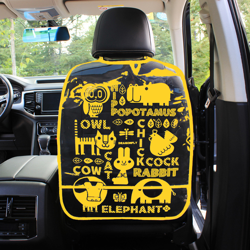 Kožni pokrov stražnje naslonske automobilne sjedalice s karikaturnim dizajnom, vodootporan, montaža kukama, velik kapacitet skladišta, s otisnutim logom