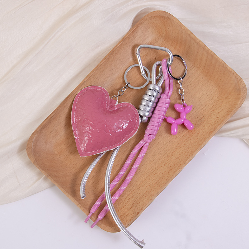 Kožni privjesak za torbu u stilu Miu, sjajno plisirano srce boje breskve, DIY prilagođeni privjesak za futrolu telefona.