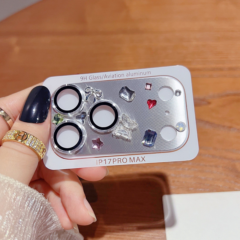 Prsteň ochrany objektívu fotoaparátu pre iPhone 17 s rhinestones, diamantovou vsadkou a hviezdičkovým motívom