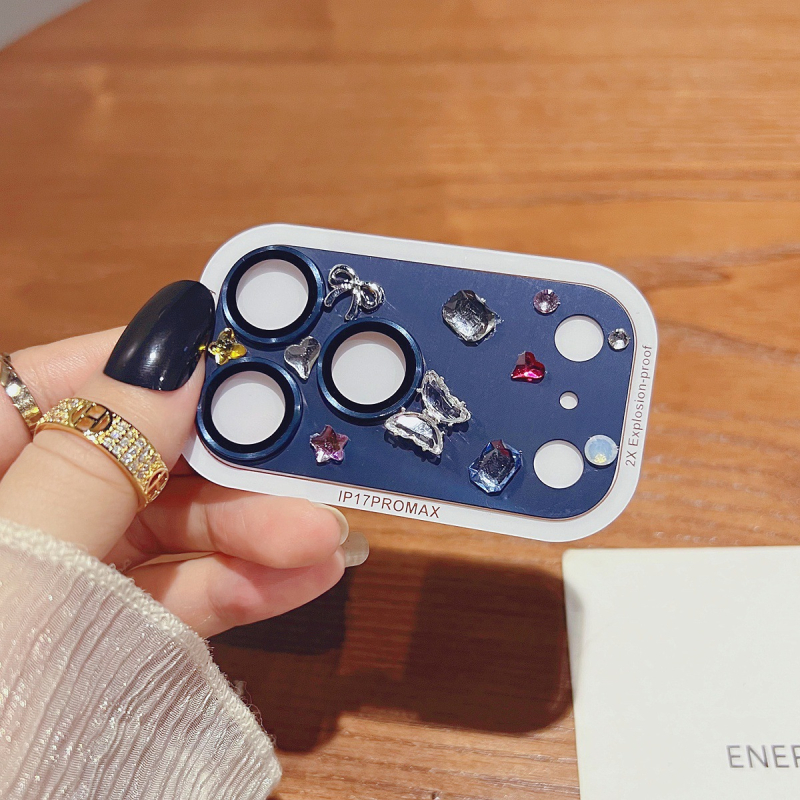 Prsteň ochrany objektívu fotoaparátu pre iPhone 17 s rhinestones, diamantovou vsadkou a hviezdičkovým motívom