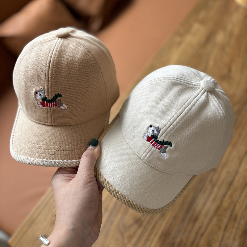 Téli pamut baseball sapka Schnauzer hímzéssel, rajzfilmszerű mintával, görbült visel és kupola koronával, 1–4 éveseknek, melegen tart