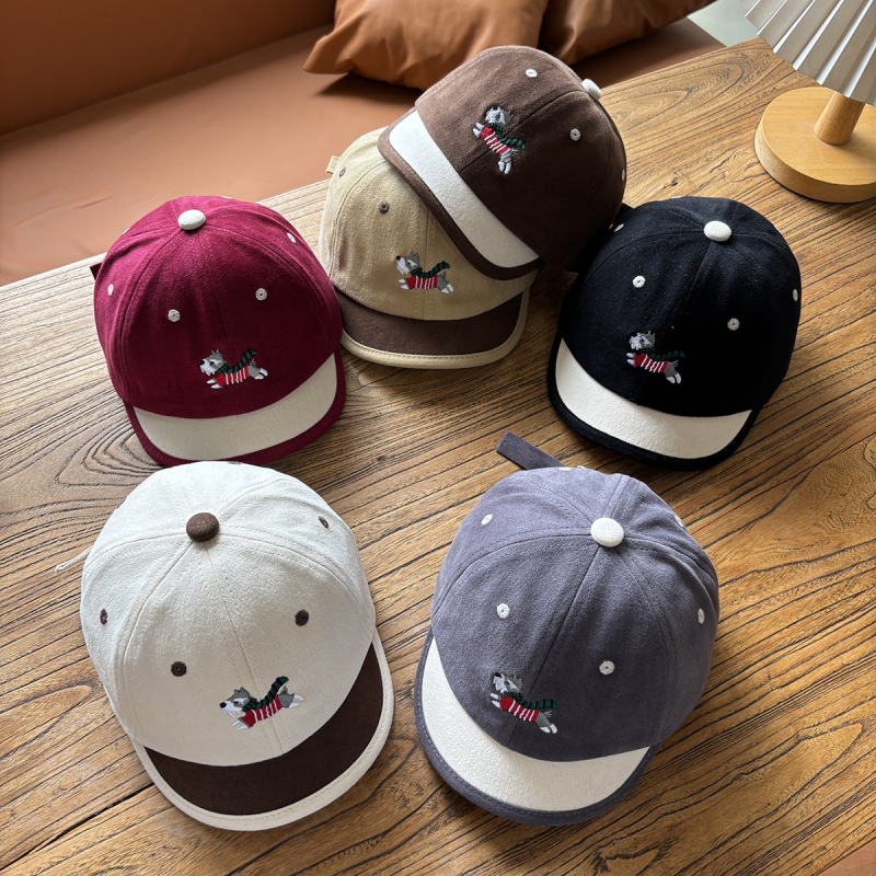 Téli pamut baseball sapka Schnauzer hímzéssel, rajzfilmszerű mintával, görbült visel és kupola koronával, 1–4 éveseknek, melegen tart