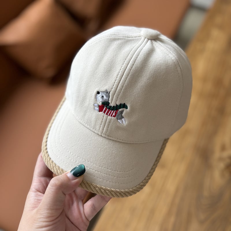 Téli pamut baseball sapka Schnauzer hímzéssel, rajzfilmszerű mintával, görbült visel és kupola koronával, 1–4 éveseknek, melegen tart