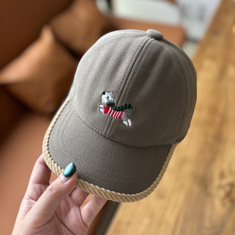Téli pamut baseball sapka Schnauzer hímzéssel, rajzfilmszerű mintával, görbült visel és kupola koronával, 1–4 éveseknek, melegen tart