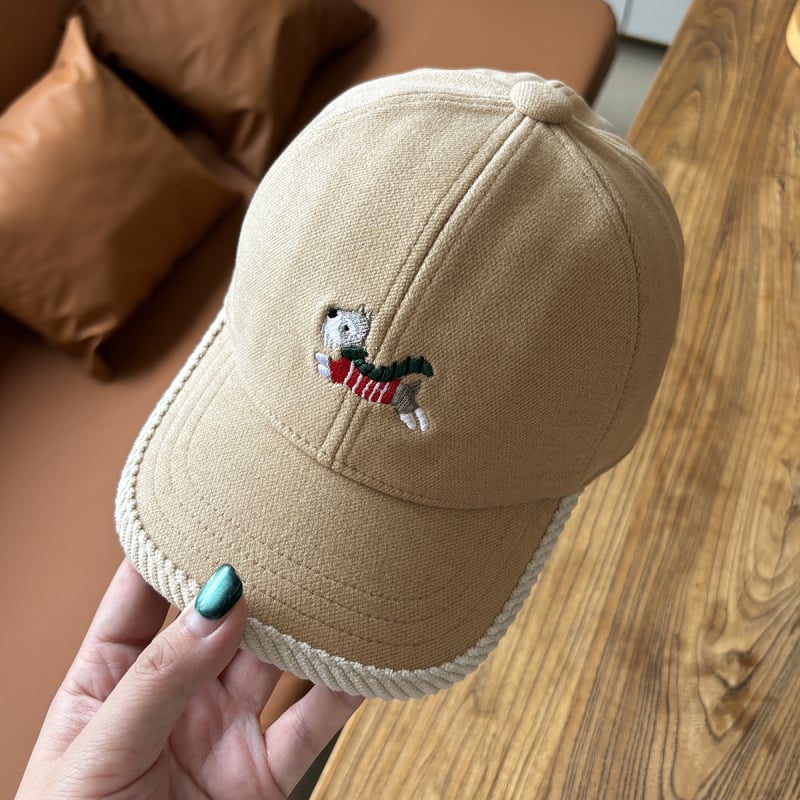 Téli pamut baseball sapka Schnauzer hímzéssel, rajzfilmszerű mintával, görbült visel és kupola koronával, 1–4 éveseknek, melegen tart