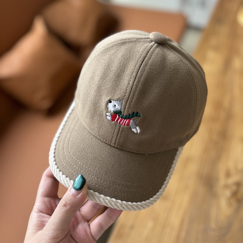 Téli pamut baseball sapka Schnauzer hímzéssel, rajzfilmszerű mintával, görbült visel és kupola koronával, 1–4 éveseknek, melegen tart