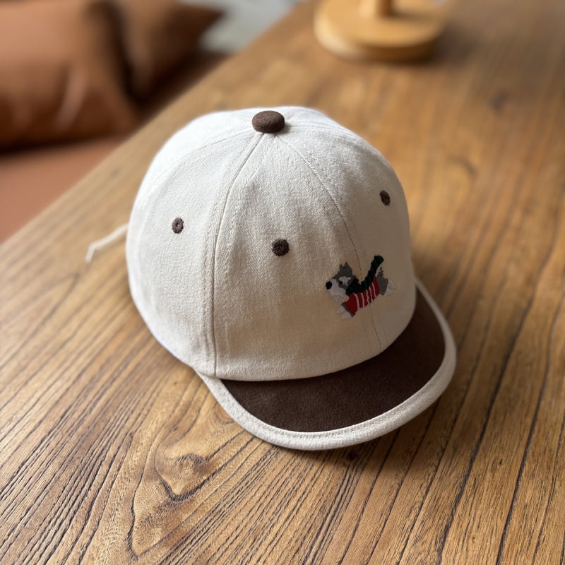 Téli pamut baseball sapka Schnauzer hímzéssel, rajzfilmszerű mintával, görbült visel és kupola koronával, 1–4 éveseknek, melegen tart