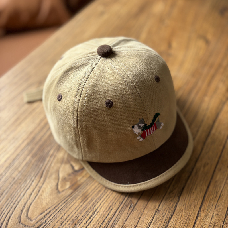 Téli pamut baseball sapka Schnauzer hímzéssel, rajzfilmszerű mintával, görbült visel és kupola koronával, 1–4 éveseknek, melegen tart