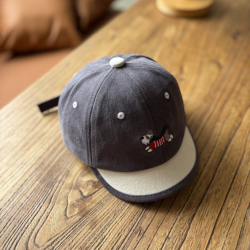 Téli pamut baseball sapka Schnauzer hímzéssel, rajzfilmszerű mintával, görbült visel és kupola koronával, 1–4 éveseknek, melegen tart