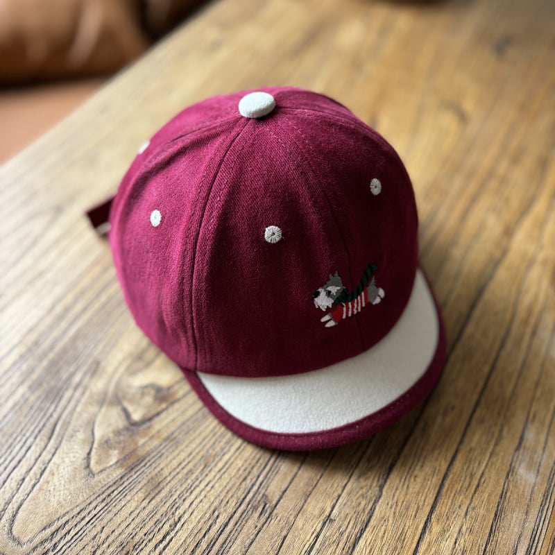 Téli pamut baseball sapka Schnauzer hímzéssel, rajzfilmszerű mintával, görbült visel és kupola koronával, 1–4 éveseknek, melegen tart