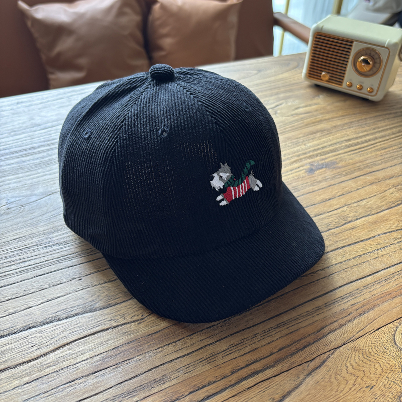 Téli pamut baseball sapka Schnauzer hímzéssel, rajzfilmszerű mintával, görbült visel és kupola koronával, 1–4 éveseknek, melegen tart