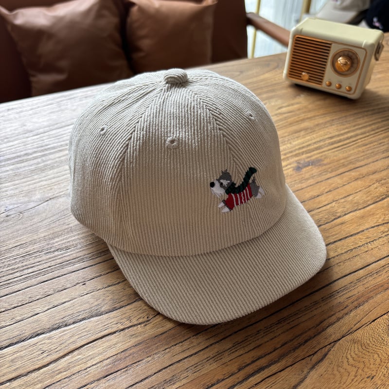 Téli pamut baseball sapka Schnauzer hímzéssel, rajzfilmszerű mintával, görbült visel és kupola koronával, 1–4 éveseknek, melegen tart