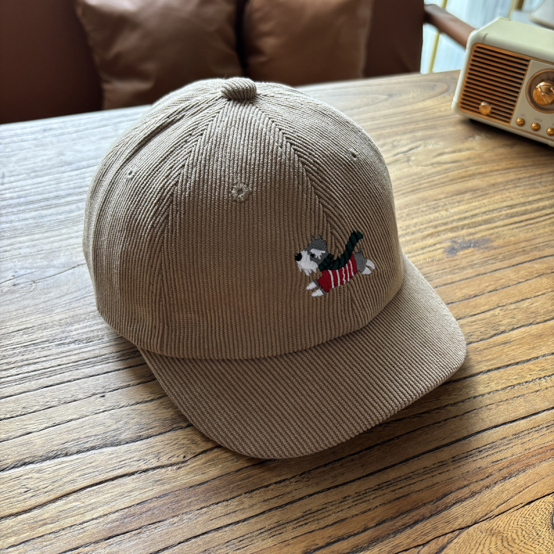 Téli pamut baseball sapka Schnauzer hímzéssel, rajzfilmszerű mintával, görbült visel és kupola koronával, 1–4 éveseknek, melegen tart