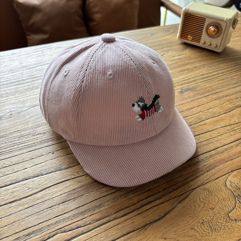 Téli pamut baseball sapka Schnauzer hímzéssel, rajzfilmszerű mintával, görbült visel és kupola koronával, 1–4 éveseknek, melegen tart