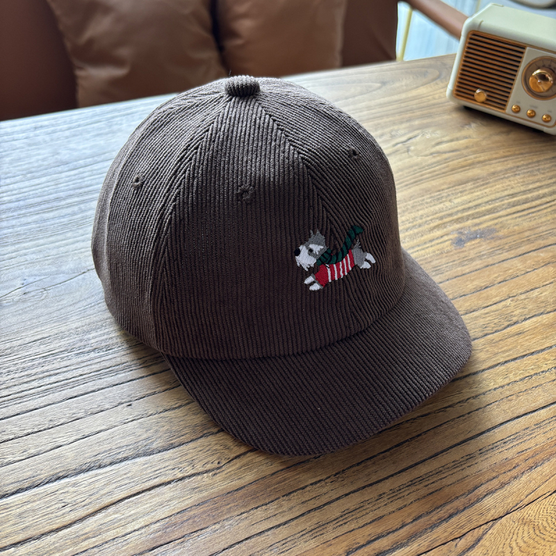 Téli pamut baseball sapka Schnauzer hímzéssel, rajzfilmszerű mintával, görbült visel és kupola koronával, 1–4 éveseknek, melegen tart