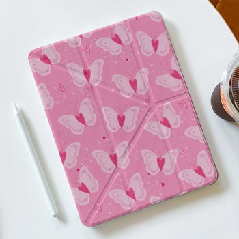 Husă pentru iPad cu protecție magnetică împotriva căderilor, buzunar pentru pix, suport în formă de Y, model cu fluture