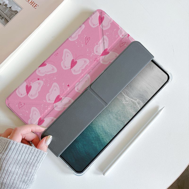Husă pentru iPad cu protecție magnetică împotriva căderilor, buzunar pentru pix, suport în formă de Y, model cu fluture