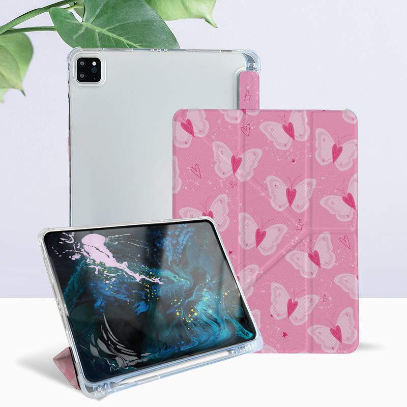 Husă pentru iPad cu protecție magnetică împotriva căderilor, buzunar pentru pix, suport în formă de Y, model cu fluture