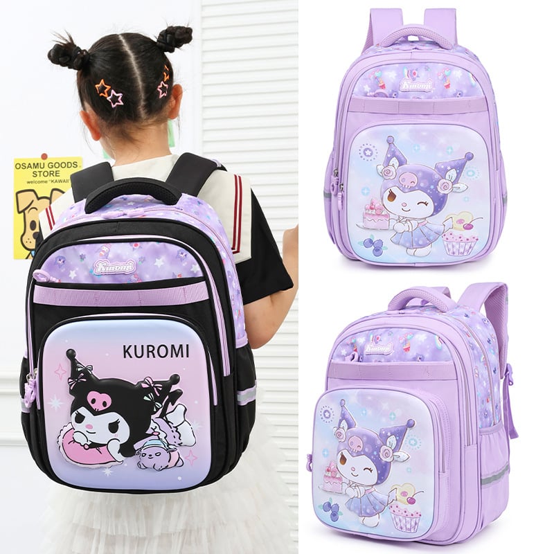 Kuromi ruksak s crtić dizajnom, lagan za leđa, velik kapacitet (Oxford tkanina, unisex, razredi 3–4, zakrivljene naramenice)