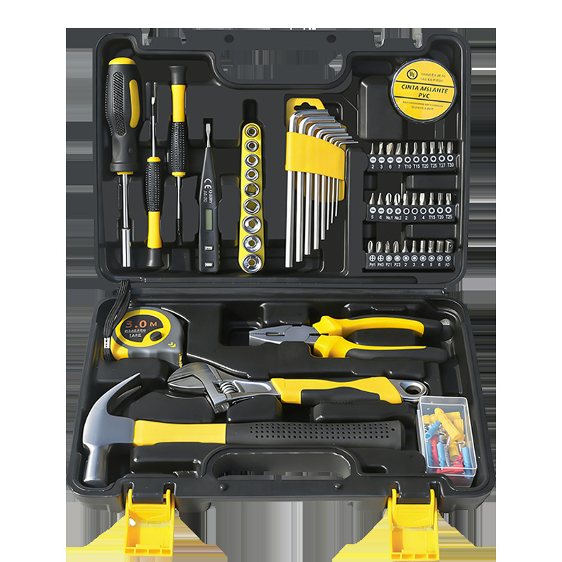 Σετ εργαλείων με 110 τεμάχια σε κουτί, για οικιακές εγκαταστάσεις, υδραυλικά, ηλεκτρολογία και ξυλουργικές επισκευές (Μάρκα: Fred; Υλικά: PP, TPR, χάλυβας άνθρακα)