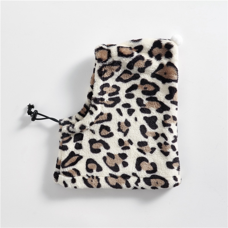 Zimska kapica za kućne ljubimce s šalom – leopardski uzorak; poliester; univerzalna upotreba; zima; hip-hop stil