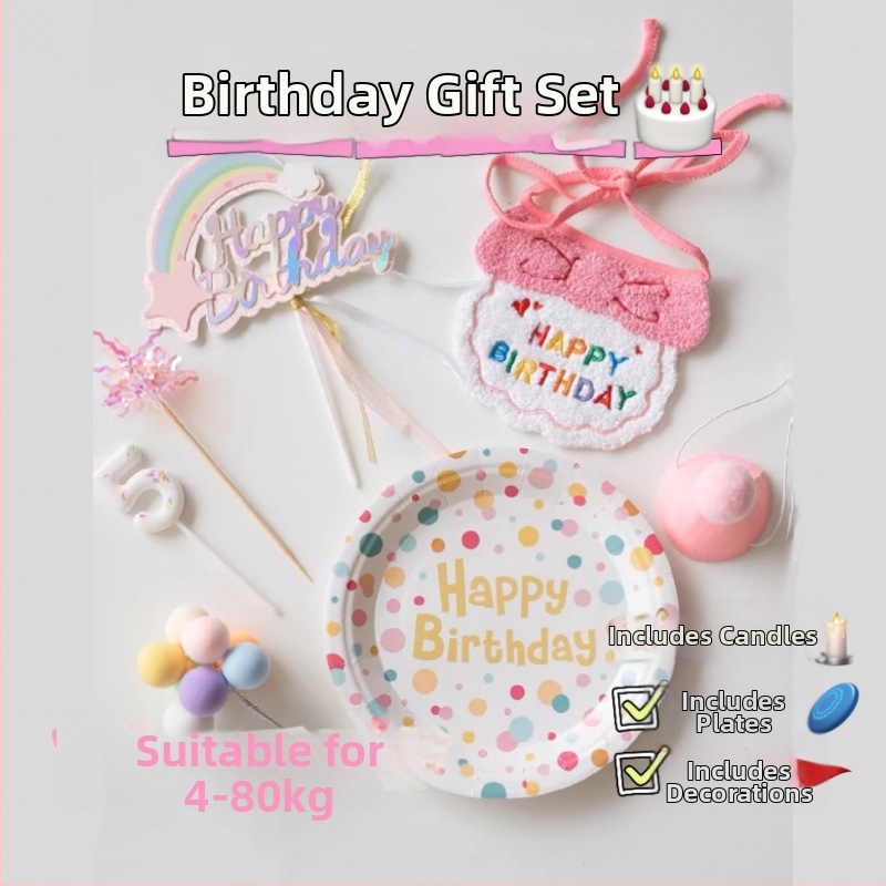 Set de decor pentru ziua de naștere a animalelor de companie (pisici și câini), cu decorațiuni pentru tort, recuzită foto și bavete pentru saliva | Marca: Exclusive Item | Țara de origine: China continentală | Stil: Modern Minimalist | Sezon: Primăvară și 