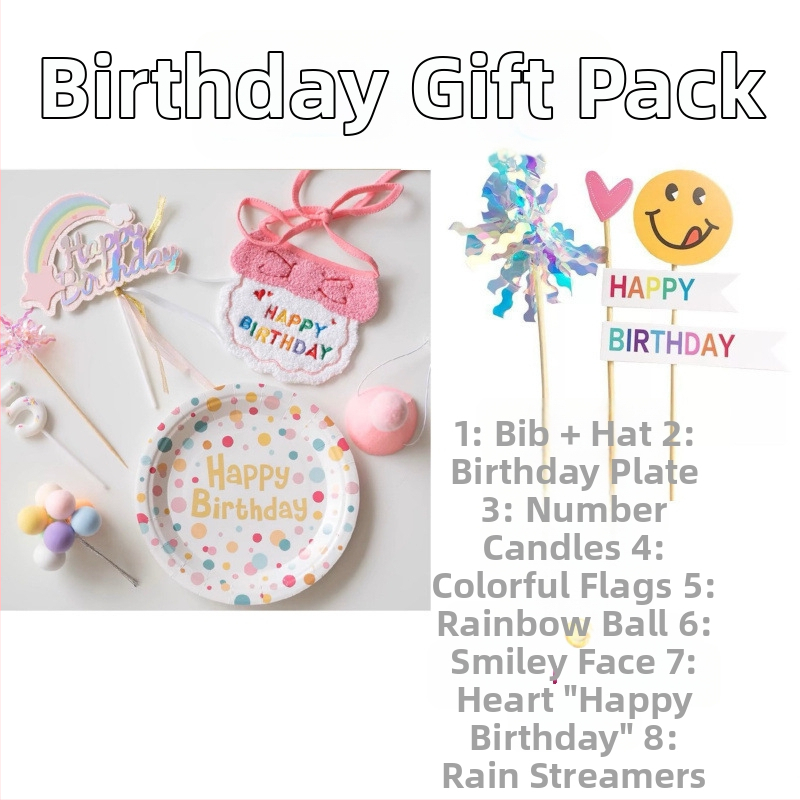 Set de decor pentru ziua de naștere a animalelor de companie (pisici și câini), cu decorațiuni pentru tort, recuzită foto și bavete pentru saliva | Marca: Exclusive Item | Țara de origine: China continentală | Stil: Modern Minimalist | Sezon: Primăvară și 