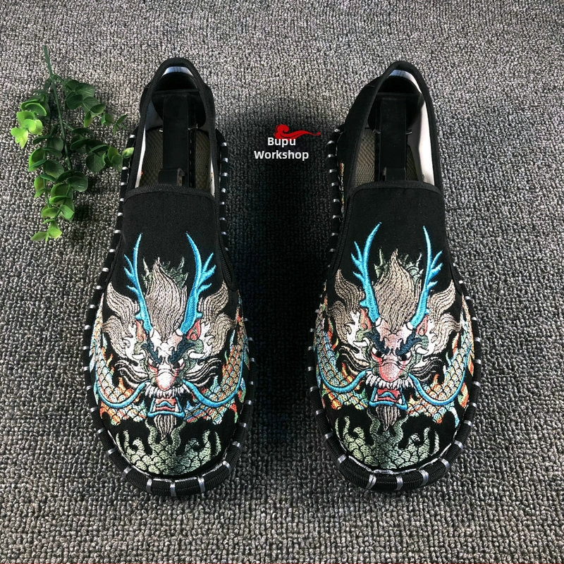 Vyriniai audinio bateliai Old Beijing, apvali nosis, viršus iš medvilnės, vidus iš medvilnės, padai iš galvijų sausgyslės, žemas viršus