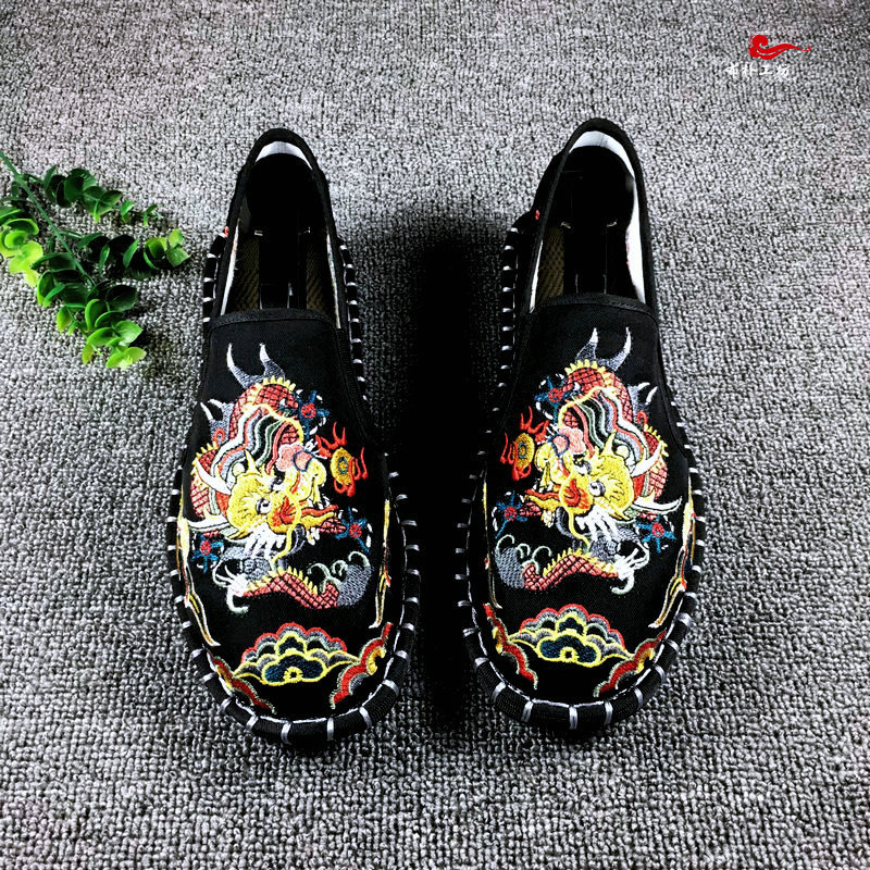 Vyriniai audinio bateliai Old Beijing, apvali nosis, viršus iš medvilnės, vidus iš medvilnės, padai iš galvijų sausgyslės, žemas viršus