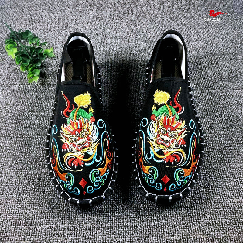 Vyriniai audinio bateliai Old Beijing, apvali nosis, viršus iš medvilnės, vidus iš medvilnės, padai iš galvijų sausgyslės, žemas viršus