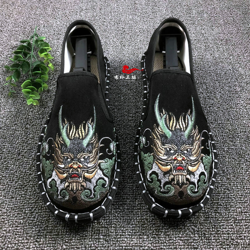 Vyriniai audinio bateliai Old Beijing, apvali nosis, viršus iš medvilnės, vidus iš medvilnės, padai iš galvijų sausgyslės, žemas viršus